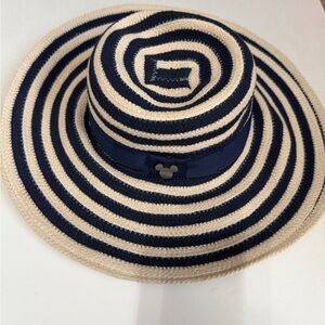 Disney Navy and Cream Striped Sun Hat with Ribbon Accent